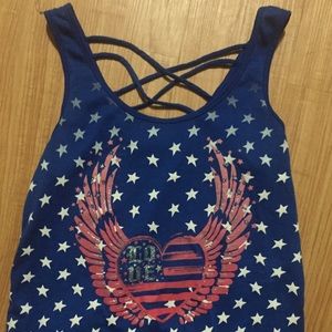 Tank top with fringe bottom and lace up back! S